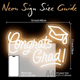 Congrats Grad Neon Sign with Graduation Cap, 16 * 11 Inch Warm White Grad Light Up Sign for Wall Decor, Adjustable Congrats Led Sign for Class of 2025 Party Room Dorm Backdrop Celebration Gifts | Lingqiang