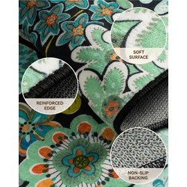 RELEANY Area Rugs 8x10 Floral Rug, Washable Botanical Flower Carpet, Non Slip, Print Pattern, Low Pile Carpet for Living Room, Bedroom, Kitchen, Dining Room, Nursery, Playroom, Indoor-Green/Blue