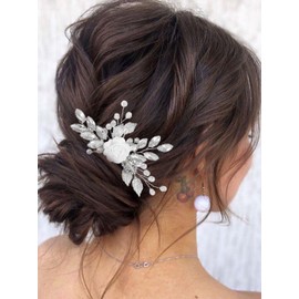 Easedaily Flower Bride Wedding Hair Comb Silver Leaf Crystal Bridal Hair Piece Rhinestone Hair Accessories for Women and Girls
