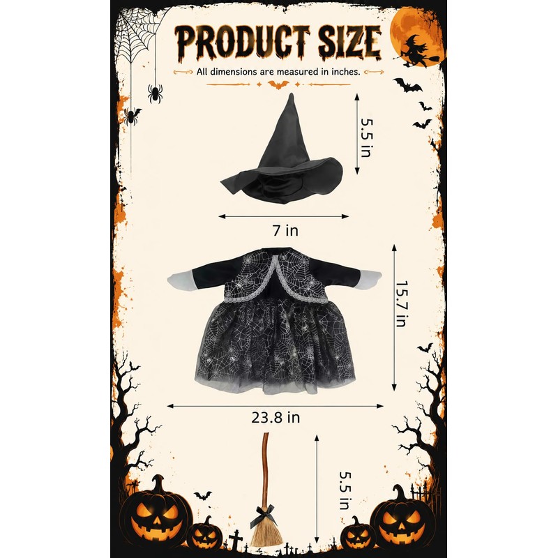 Halloween Goose Outfit Clothes,Hat,Skirt,Broom, Set for 23 Inch Cement Geese