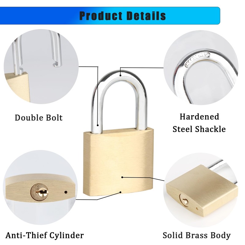 6Pack Solid Brass Padlocks Keyed Alike, Locker Locks with Same
