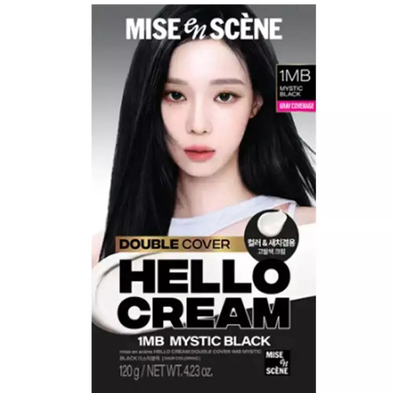 Miseonsen 미쟝센 헬로크림염색약 1B미스틱블랙x3개(1MB로 리뉴얼)확실한톤다운 완벽새치커버 얼룩커버 Missha Hello Hair