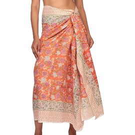 Pareo de algodón estampado a mano para mujer, chamarra de playa, bufanda, traje de baño, pareo, regalo ligero de verano para ella, Crema, Talla única
