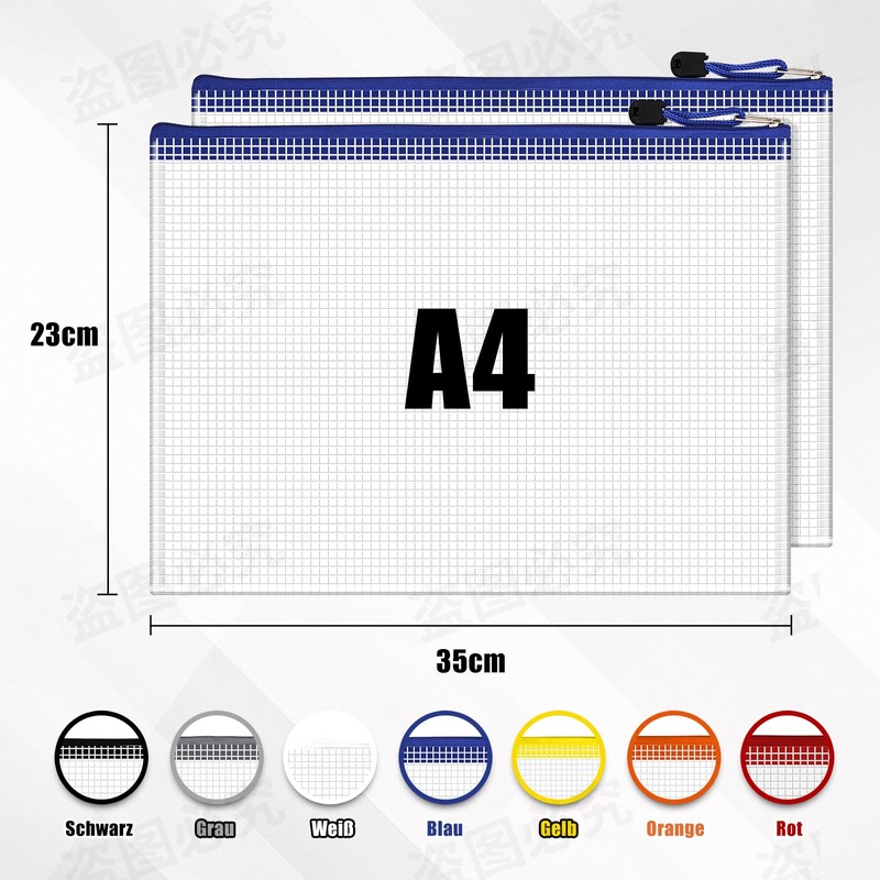 Document Wallet A4-14 Pieces Transparent Document Folder with Zipper, Mesh