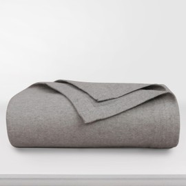 Tribeca Living All Seasons Luxury Cotton Blanket - Oversized, Yarn Dyed, Soft and Warm 100% Cotton Blanket - King, Heather Mid Grey