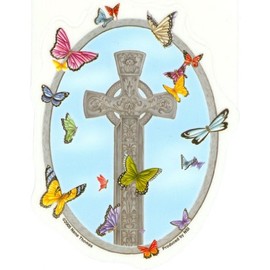 Nene Thomas - Cross with a Ring of Butterflies - Sticker/Decal