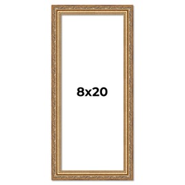 Poster Palooza 8x20 Traditional Antique Gold Complete Wood Picture Frame with UV Acrylic Plexiglass, Foam Board Backing & Hardware Included