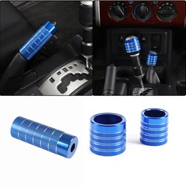 Suitable for Toyota FJ Cruiser 2007-2021 Handbrake Cover and Gear Shifter Head Cover Sets, Aluminum Alloy Interior Center Console Decoration Protection (Blue)