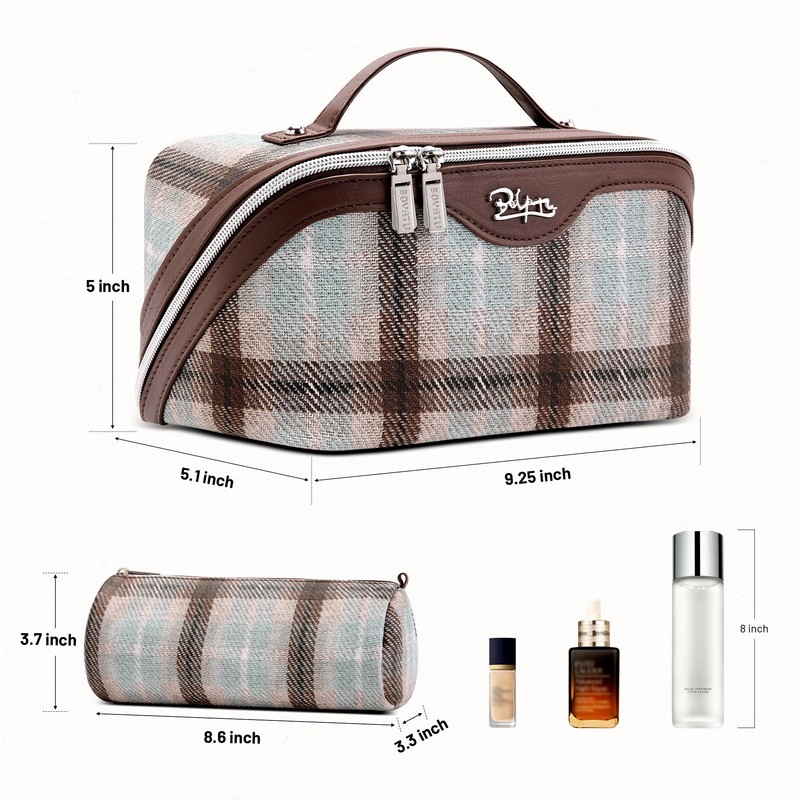 BOYATU Travel Makeup Bag for Women: Scottish Plaid 3 Pcs