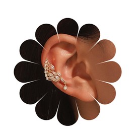 Inilbran Boho Crystal Wing Ear Cuff Earrings Vintage Wing Teardrop Cuff Cartilage Earrings Gold Angle Wing Ear Clip Earrings Wing No Piercing Clip Earrings Jewelry for Women and Girls