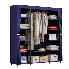 SORCEDAS 34 Inch 59 Inch Portable Closet Wardrobe Organizer Storage with Cover Non-Woben Fabric Portable Wardrobe Closet for Hanging Clothes Racks Shelving for Bedroom Christmas 2024 Ornament - Size+Color: 59 Inch-Blue