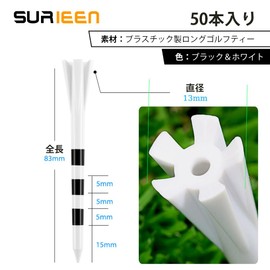 Golf Long Tees 50 Pack Golf Tees 83mm Graduated Height Adjustable Easy Ride Stripe Anti-Break Golf Tees with Line (Black & White)