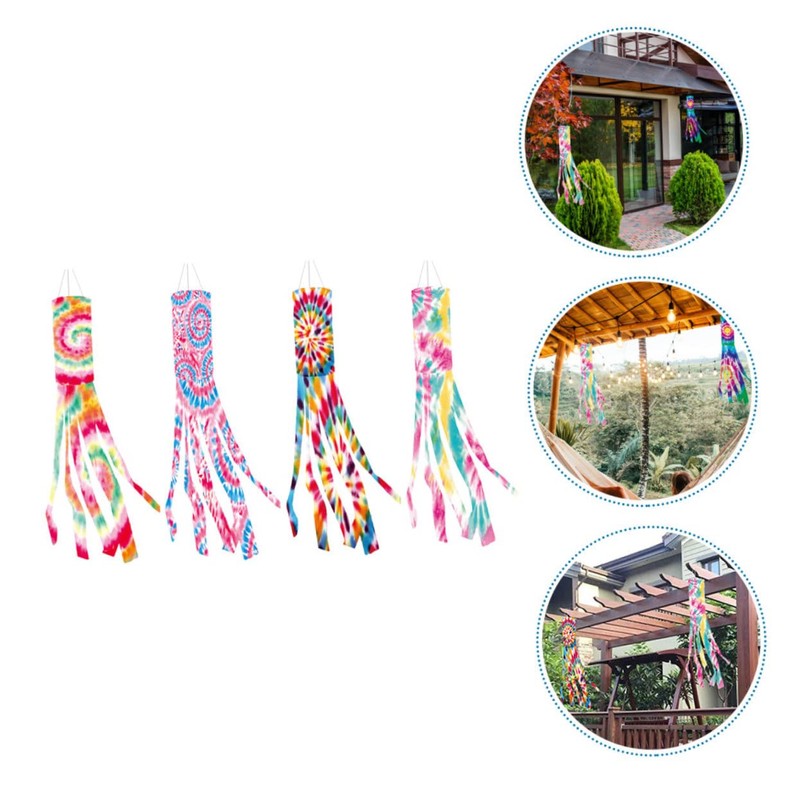 Mipcase 4Pcs Tie Dye Windsock Flags Durable Outdoor Hanging Decor