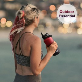 Livole Stainless Steel Water Bottle for Women, Men, 32oz 950ml Insulated Water Bottles for Sports, Gym, Travel, Vacuum Metal Water Bottle with Straw and 2 Lids, Bottle Carrier, Ruby & Wineberry