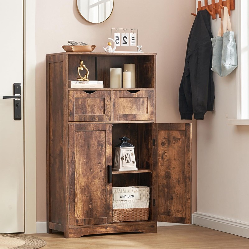 Iwell Storage Cabinet with 2 Drawers & Adjustable Shelves, Cupboard,