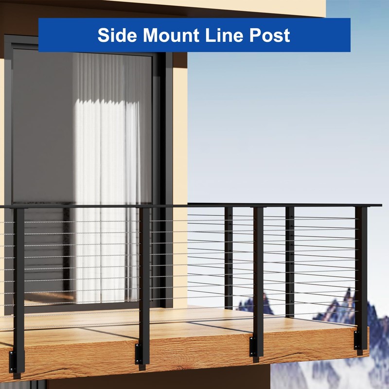 BLIKA 36" Side Mount Cable Railing Posts, Stainless Steel, Level