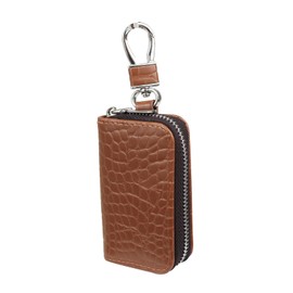 AdiStylinno Car Key Fob Case, Car Smart Key Fob Holder with Keychain and Zipper, PU Leather Key Pouch Key Bag for Men (Brown)