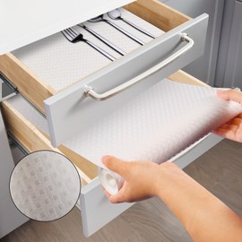 Shelf and Drawer Liners, Washable Oil-Proof Non Slip Shelf Liner, Non Adhesive Drawer Liners Cabinet Shelf Liner- EVA Material Shelf Liners for Cabinets (White, Thickness 23.6x236 inches)