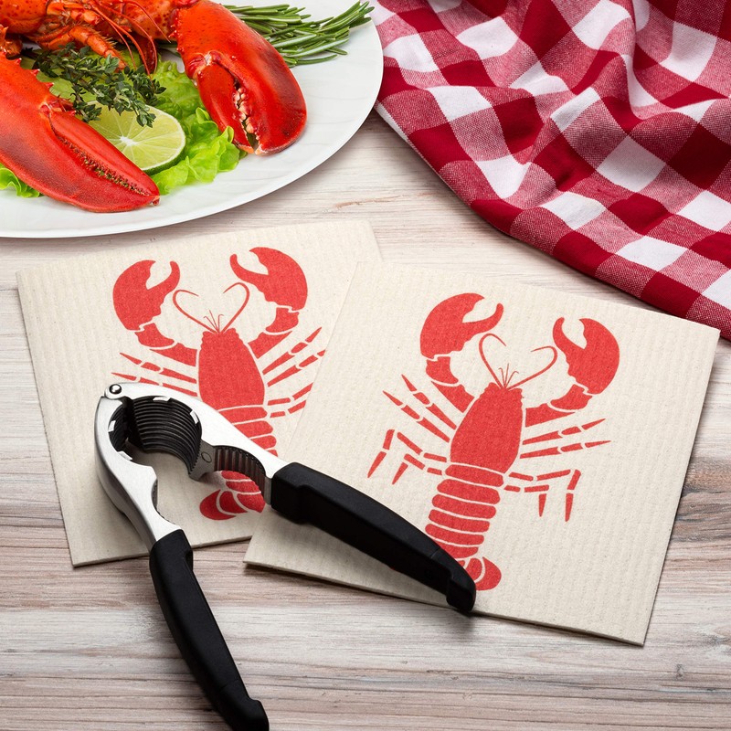 Globetrotting Merchant Swedish Dishcloths 2 Pack (Lobster Print) Eco Friendly,