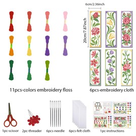 FREEBLOSS 6 Set Cross Stitch Bookmark Kit Cross Stitch Kit Vine Flowers Stamped Cross Stitch Bookmark with English Instruction Cross Stitch Kits for Adults DIY Bookmark Kit 8.7''x3.15''