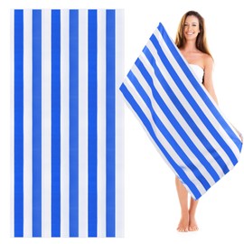 Elbourn Microfibre Beach Towel, 150 x 75cm Quick Drying, Sand Free Beach Towel, Beach Towel for Pool Swimming Beach Yoga Camping Outdoor Fitness (Striped Blue)
