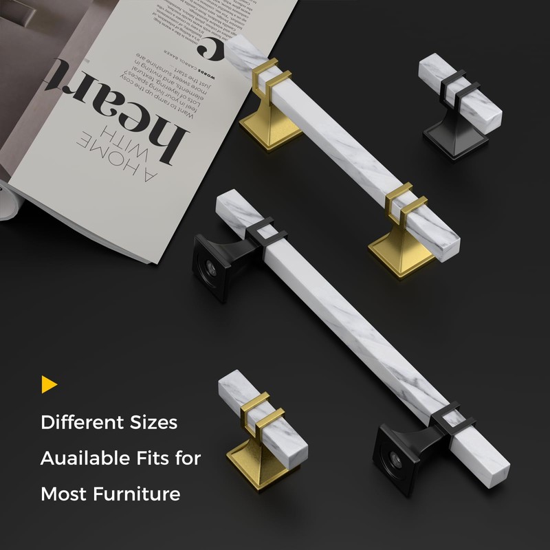 Rergy 10 Pack Black Cabinet Handles White Marble Cabinet Pulls