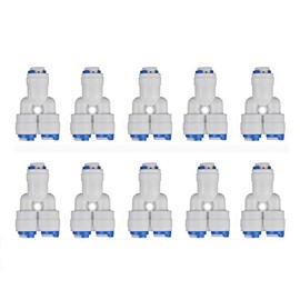 Lemoy 1/4 inch 3-Way Union Tee Quick Connect Push Fit RO Water Reverse Osmosis Filter Set of 10 (Y Type) (10pack)