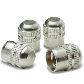 Auto Dynasty Bullet Style Brass Alloy Polished Aluminum Silver Chrome Tire Valve Stem Caps, (Pack of 4)