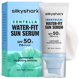 SilkyShark Centella Sunscreen SPF 50+ PA++++, Centella Asiatica Serum Sunscreen, Oil-Free, Non-Greasy, Long-Lasting UVA/UVB Protection, for Sensitive & Acne-Prone Skin, 1.69 Fl Oz
