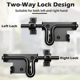 QonicFly Heavy Duty Slide Bolt Gate Latch for Wooden Fence - Bidirectional Black Steel Lock with Padlock Hole, Fits Vinyl/Shed/Barn Doors (1 Pack)