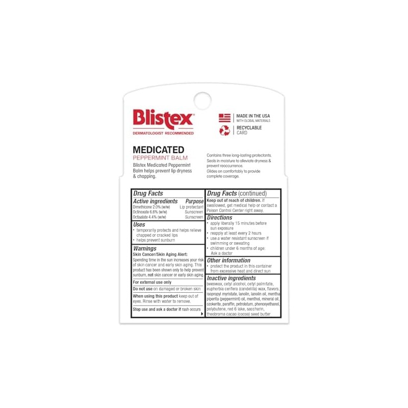 Blistex Bálsamo Labial Edición Limitada, Menta, 4.25g, Paquete de 4