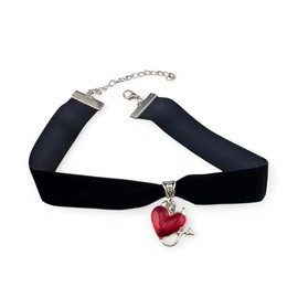 Devil Heart Pendant on Black Velvet Band Choker red naughty wicked love charm on adjustable 12 to 15" necklace