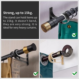 4 Pack Curtain Rod Brackets Curtain Rod Ceiling Mount Bracket Heavy Duty Curtain Rod Holder with Matching Screws Aluminum Alloy Closet Rod Holder with Plastic Buckle Fit Up to 1-1/4 Inch Rod (Black)