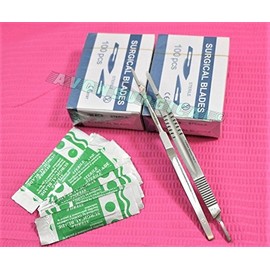 Cynamed 1 EA Scalpel Knife Handle #7 + 1 EA Double End #3 & #4 + 200 Pcs Sterile Blade #10 + #11 + #15 + #15c