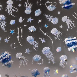 5D Embossed Ocean Life Nail Art Stickers Decals Self Adhesive Seashell Starfish Nail Decals Sea Creature Designs Summer Nail Stickers Marine Life Manicure Sliders for Women DIY Nail Art Decorations