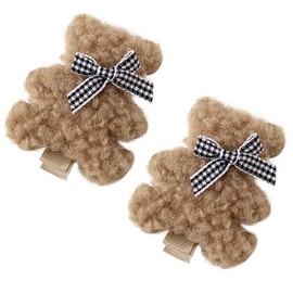 CRIZAN 2Pcs Brown Plush Bear Hair Clips Duck Bill Accessories For Girls Toddler Kids Children