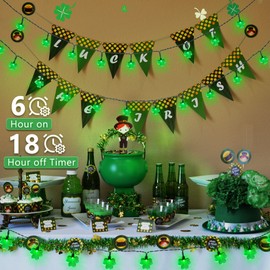 ODEETRONIC 2 Sets Shamrock String Lights, Total 32.8ft 100 LED Green St Patricks Day Lights with Timer, 8 Modes Battery Green Wire String Lights for St.Patrick's Day Party Home Indoor Outdoor Decor
