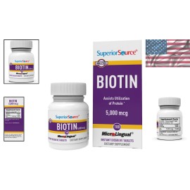 Biotin 5000 mcg Quick Dissolve Tablets - Beauty Support for Hair, Skin, Nails
