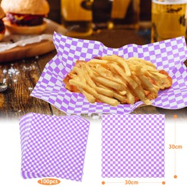 KIKISML 100 Sheets Purple and White Checkered Deli Paper Sheets 12*12 Inch, Food-graded Greaseproof Paper Basket Liners for Sandwiches, Burgers, Fries Wrapping Paper for Party, Festival and Outdoors