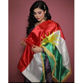 HaniHani - Premium Kurdistan Flag of the Autonomous Region, Size 150 x 90 cm, Three Stripes (Red, White, Green) with Golden Sun and 21 Rays - Kurdish Symbol Brand: HaniHani