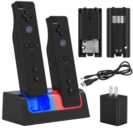 Remote Controller Charger for Wii/Wii U with 2 Pack 2800mAh Rechargeable Battery Pack, 2 Port Charging Station for Wii Controller, Remotes are not Included