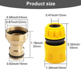 Jiakalamo 2pcs Tap Connector Set, Garden Hose Quick Connector Brass Hose Connectors Hose Adapter Kitchen Sink Outdoor Tap Connector Kit(gold+yellow)