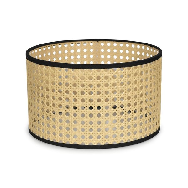 Modern Natural Cane Wicker Rattan Black Trim Cylinder Ceiling Pendant
