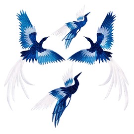 Hyxodjy 4 Pieces Iron-On Clothes Patch with Phoenix Bird Embroidery Chinese Style Applique Big Patch for Jeans, Clothes, Handbags, Caps, Curtains, Bedding, Tablecloths