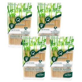 Hisopos de Algodón, 1,600 Piezas Aplicadores de Bambú 4 Pack