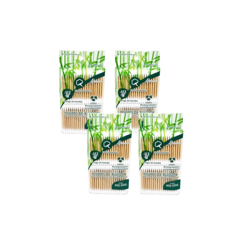 Hisopos de Algodón, 1,600 Piezas Aplicadores de Bambú 4 Pack