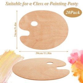 CYEAH 20 Pcs Wooden Paint Palette Paint Tray Palettes for Acrylic, 11.8 x 9 inch Oval-Shaped Artist Painting Palette, Art Pallet for Painting, Thumb Holder Trays for Artist