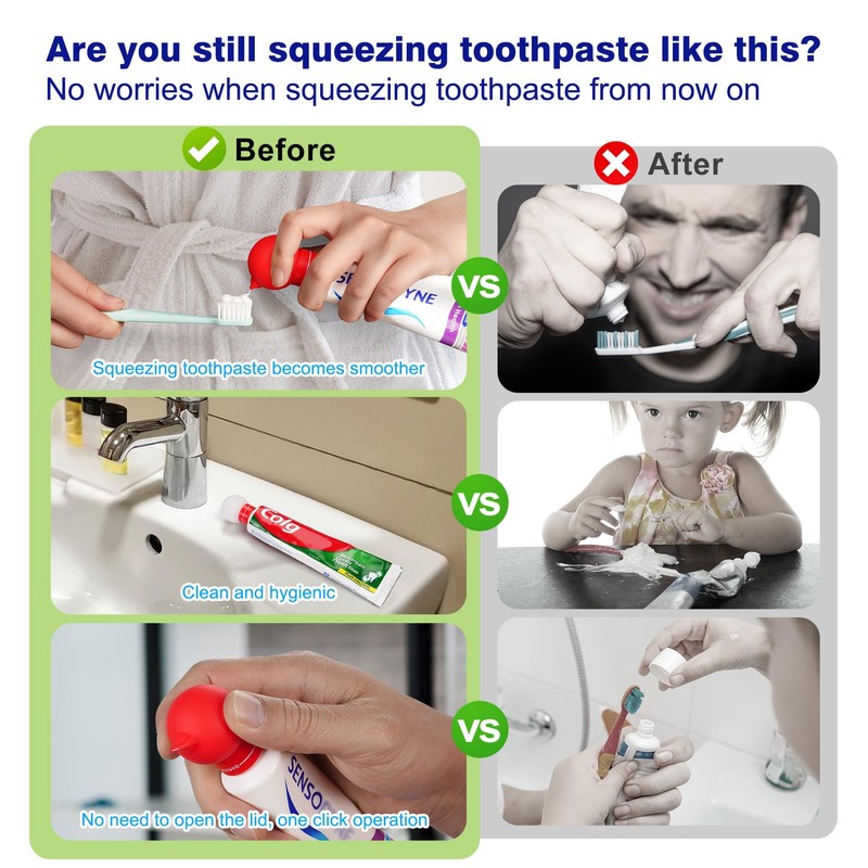 Toothpaste Dispenser with Self-Closing Cap No Mess No Waste, Fits
