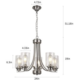 NA 5 Light Clear Glass Shade Modern Chandeliers Brushed Nickel Dining Room Lighting Fixtures Ceiling Hanging Pendant Lighting for Foyer Bedroom Kitchen Living Room