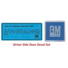 NYRM GM DOOR JAMB DECAL SET VIN DECAL + GM DECAL CORRECT REPRO 2 DECAL SET NEW